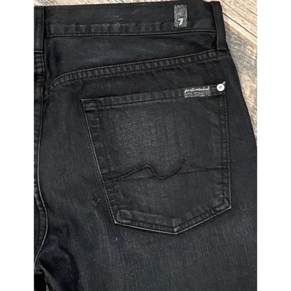 7 For All Mankind Standard Straight Leg Jeans Mens Black Denim Button Fly 34x33